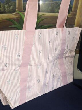 Victoria’s Secret Shine Tote Bag Pink Striped Rhinestone Large Weekender Gym Bag